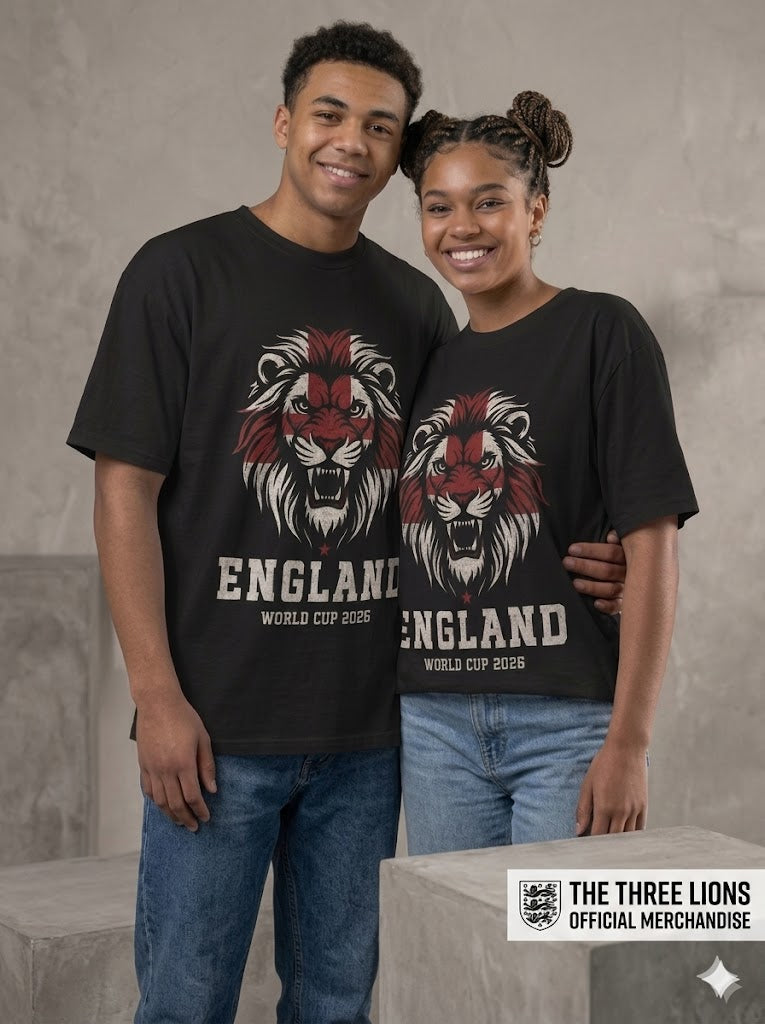 England Football Shirt World Cup 2026 Lion Graphic Tee Men's Women's Black Tee