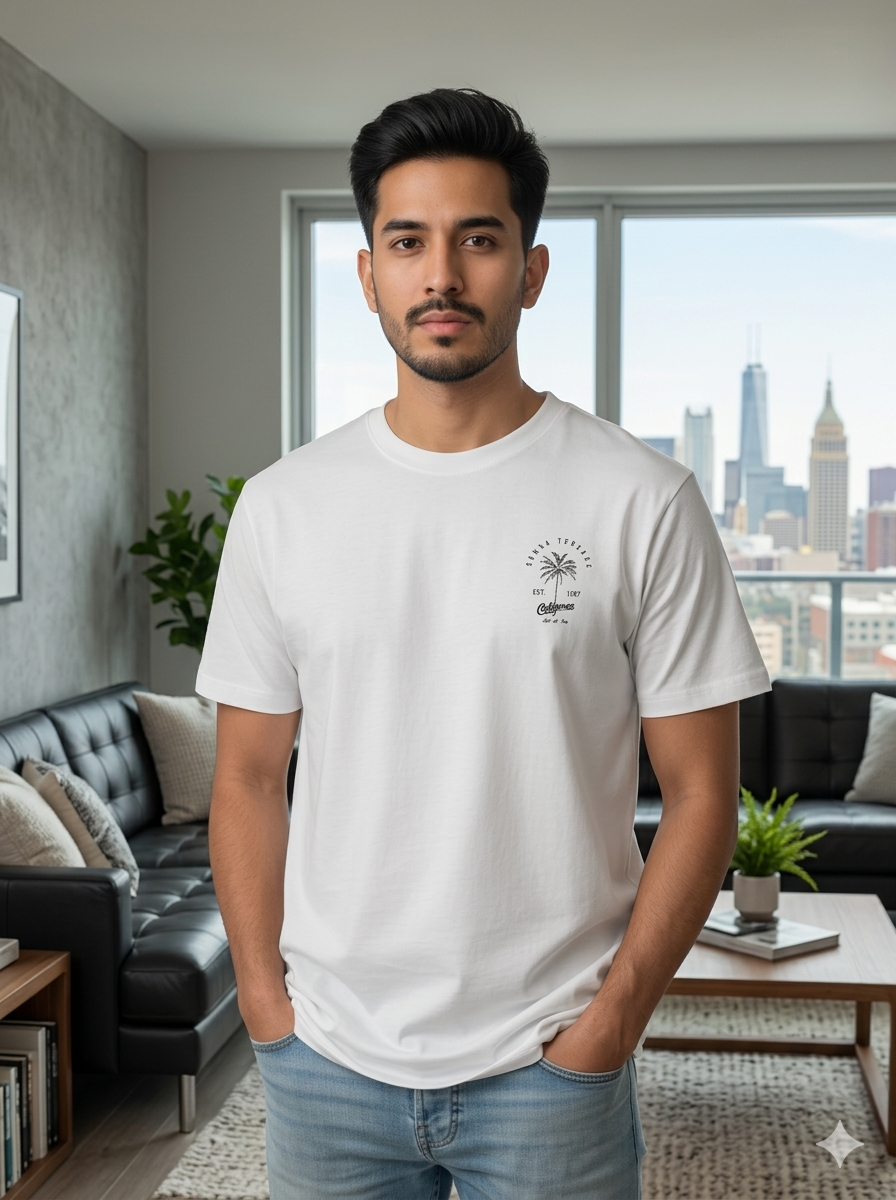 Men’s Heavy-Duty T-Shirt Santa Barbara Palm Tree Graphic Tee Casual Crew Neck Tee