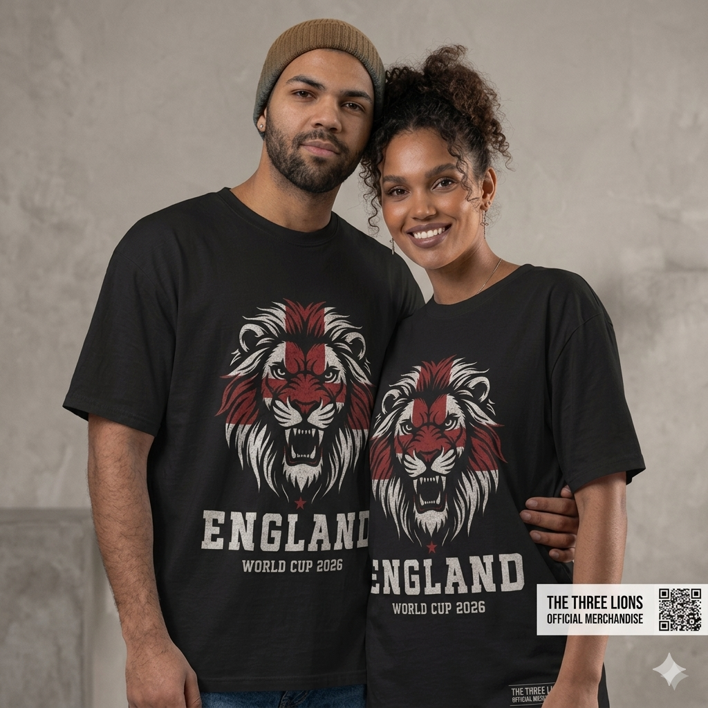 England Football Shirt World Cup 2026 Lion Graphic Tee Men's Women's Black Tee