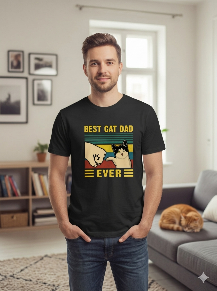 Best Cat Dad Ever T-Shirt Funny Men's Gift Cotton Tee Casual Pet Lover Regular