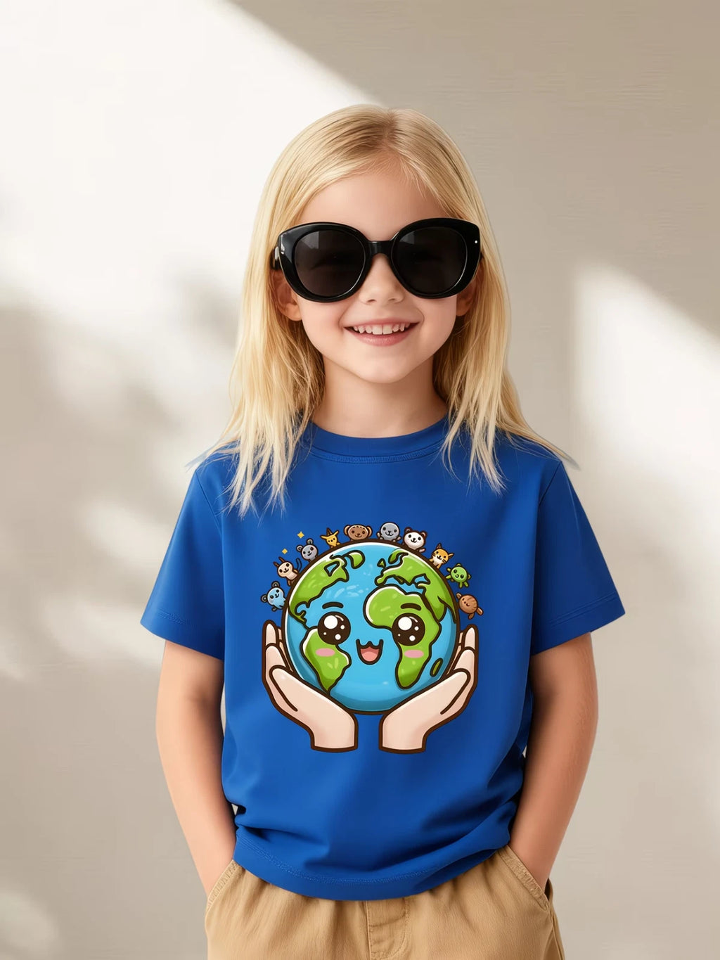Kids Earth Graphic T-Shirt Hands Holding Planet Casual Summer Tee