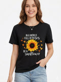 Women’s Sunflower Graphic Tee – Funny Floral Casual Short Sleeve T-Shirt