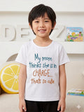 Kids Funny Graphic T-Shirt My Mom Thinks She Is In Charge Cute Tee
