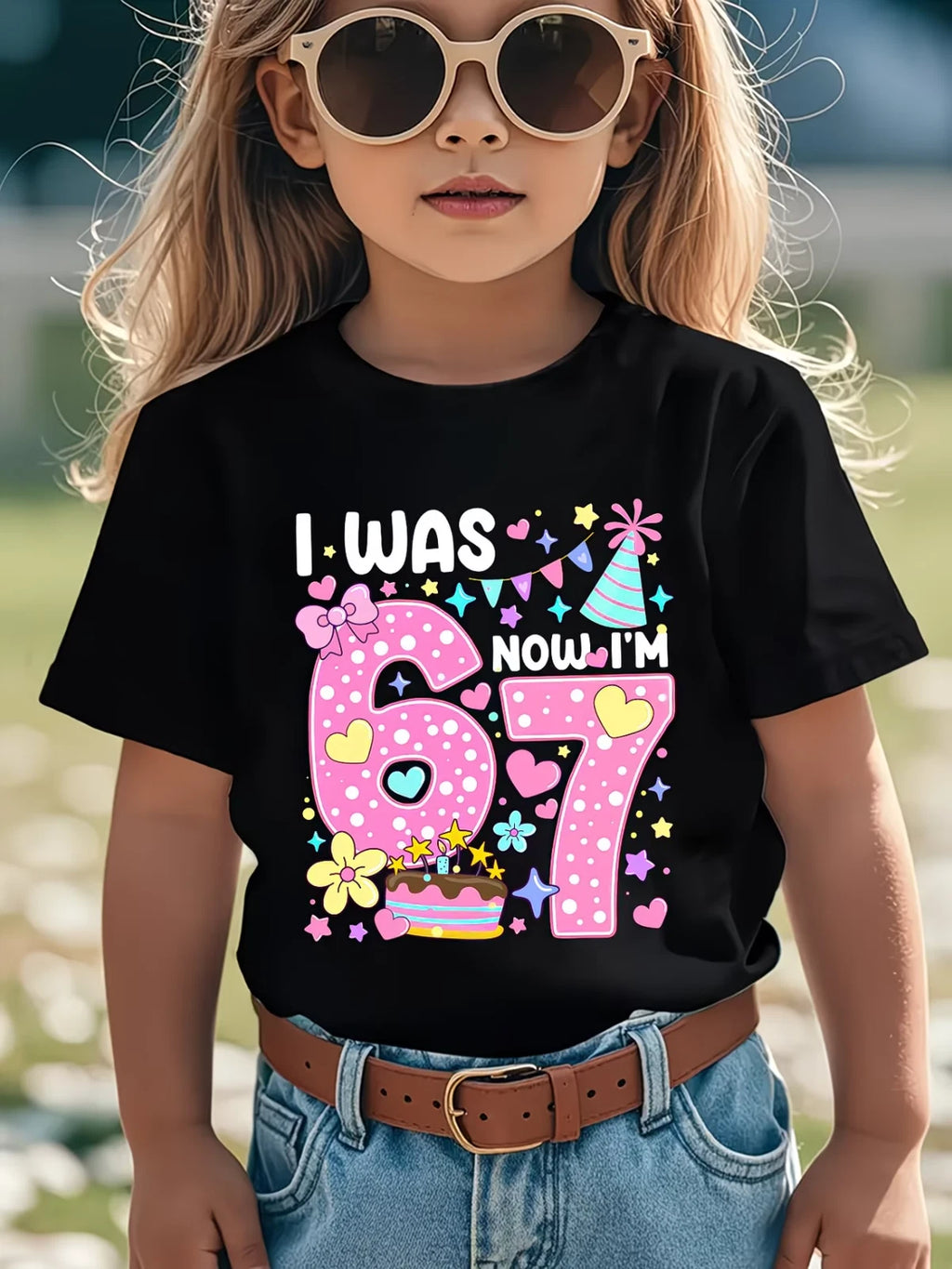 Girls Birthday T-Shirt Age 7 Graphic Tee I Was 6 Now I'm 7 Casual Top