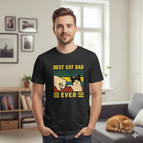 Best Cat Dad Ever T-Shirt Funny Men's Gift Cotton Tee Casual Pet Lover Regular