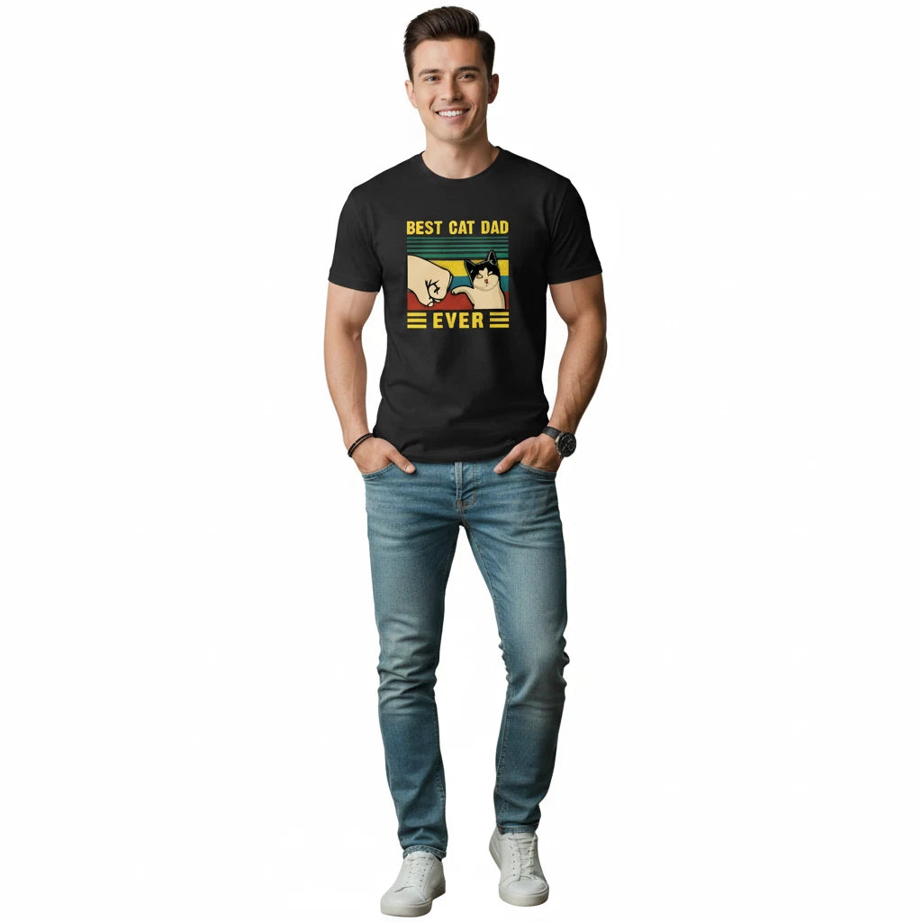 Best Cat Dad Ever T-Shirt Funny Men's Gift Cotton Tee Casual Pet Lover Regular