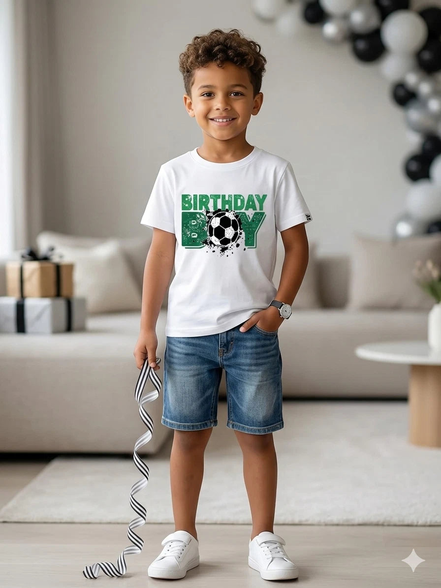 Boys Birthday Soccer T-Shirt Short Sleeve Graphic Casual Summer Tee Top