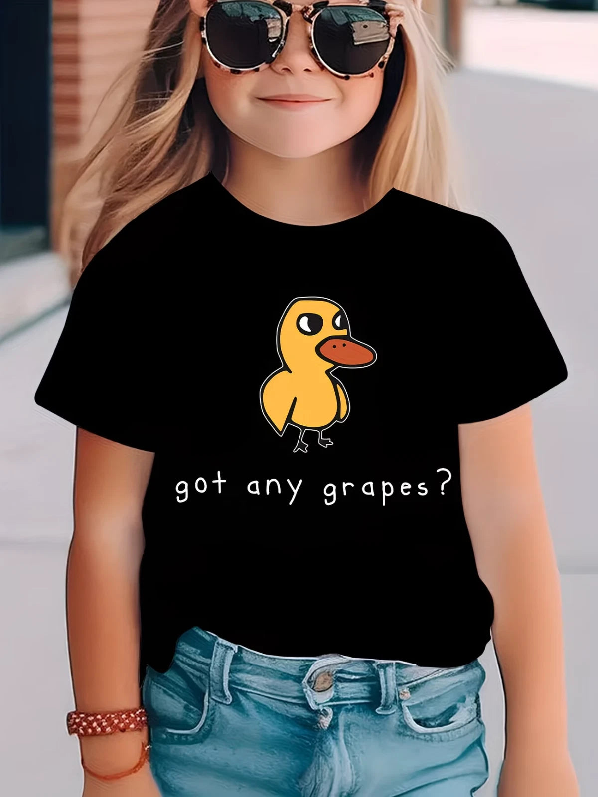 Girls Got Any Grapes Tee Duck Graphic Casual Short Sleeve Top