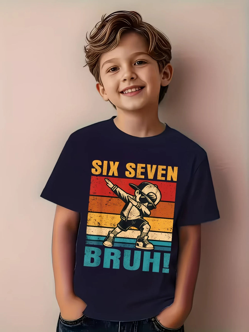 Kids Cartoon Meme T-Shirt 67 Bruh Dab Dance Casual Round Neck Tee