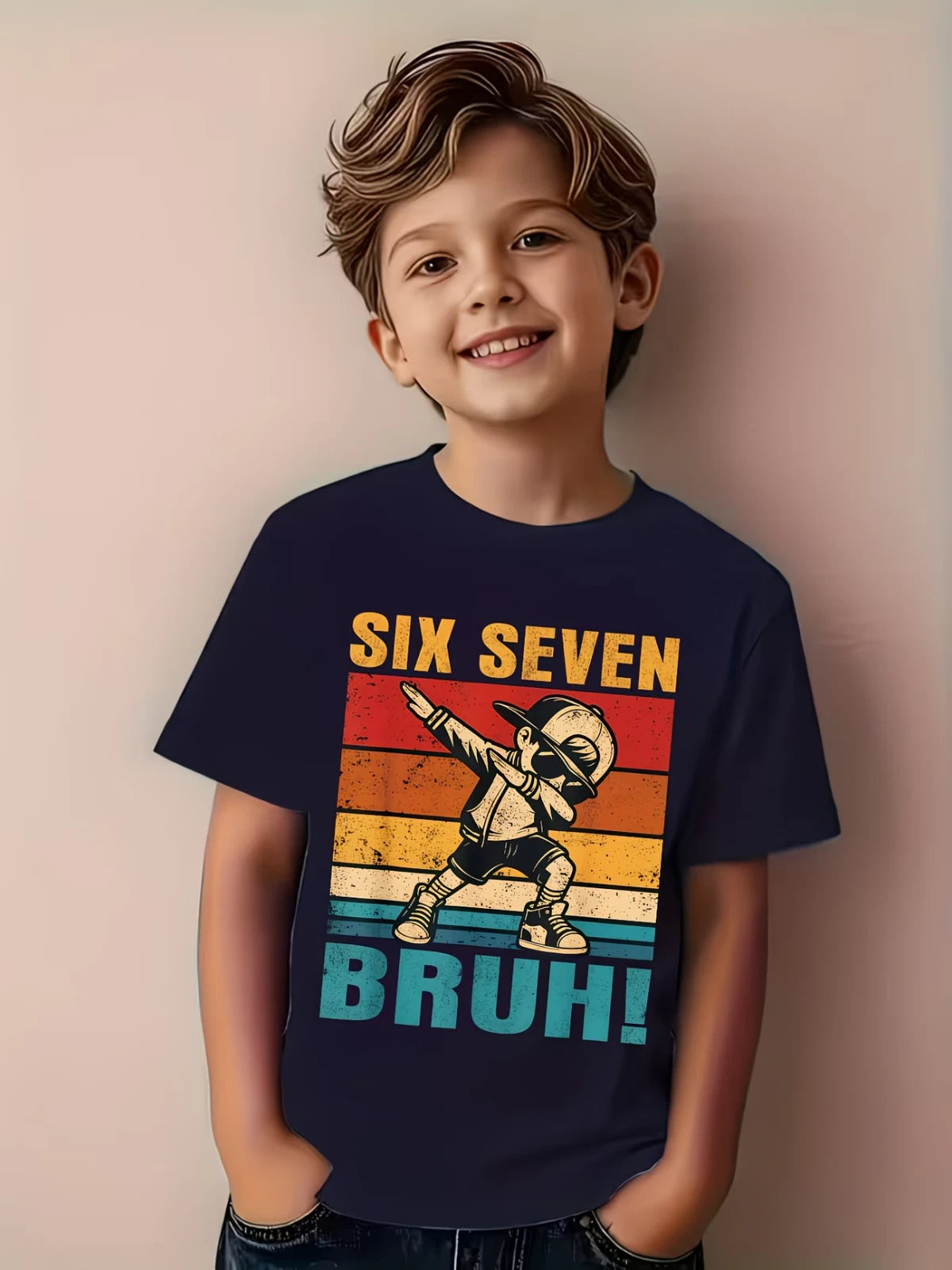 Kids Cartoon Meme T-Shirt 67 Bruh Dab Dance Casual Round Neck Tee