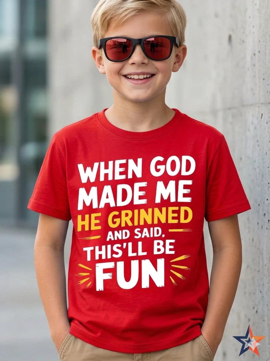 Boys When God Created Me Funny Quote Graphic T-Shirt Summer Tee