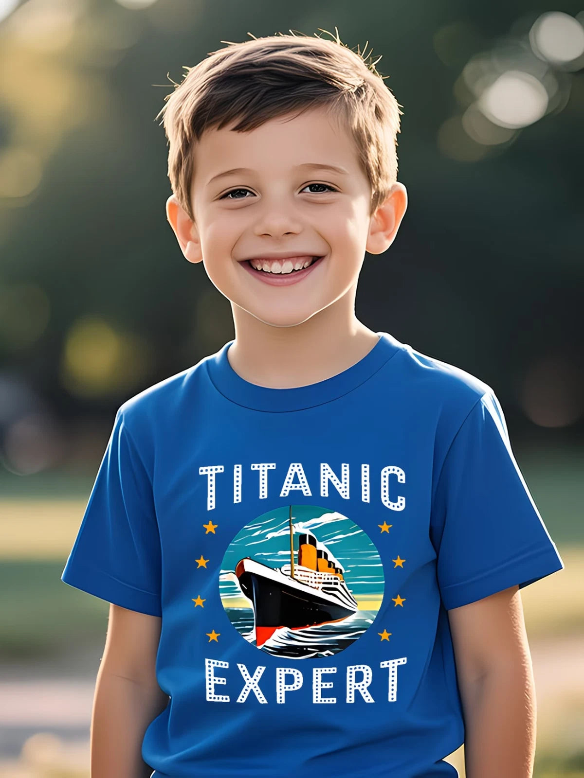 Boys Titanic Expert T-Shirt Cartoon Ship Graphic Casual Summer Tee