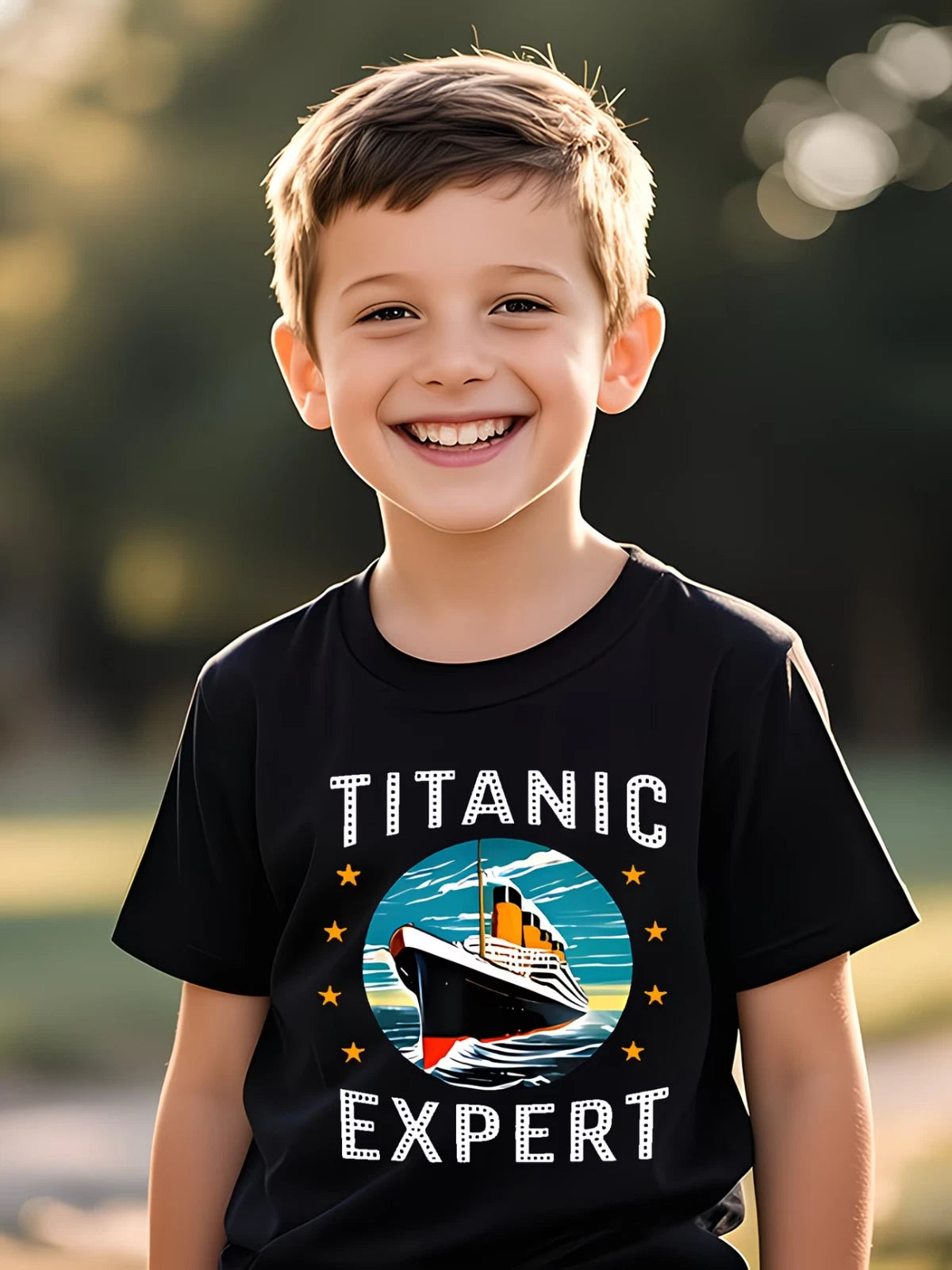 Boys Titanic Expert T-Shirt Cartoon Ship Graphic Casual Summer Tee