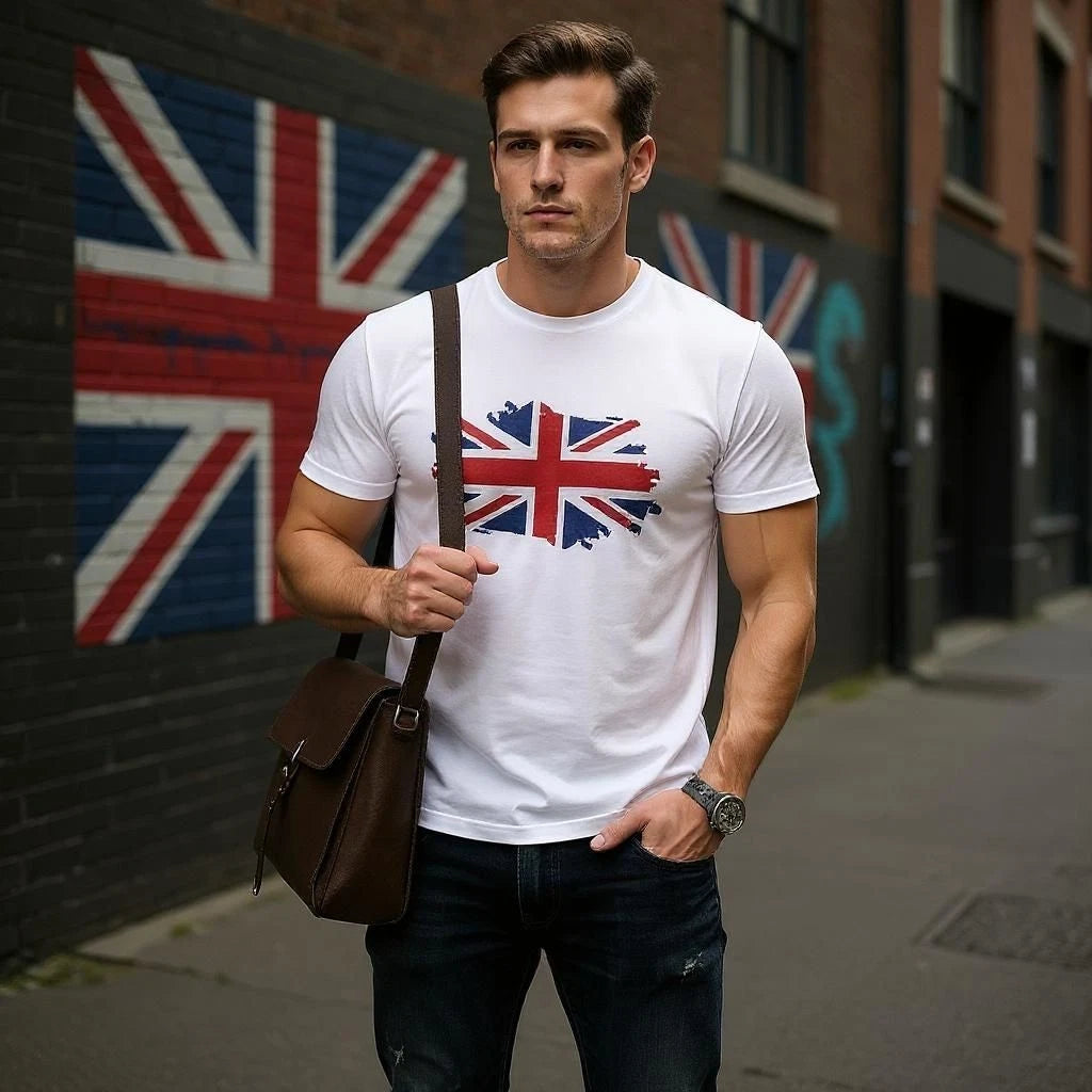 British Flag T-Shirt for Men – Union Jack UK England Tee Cotton Short Sleeve Top