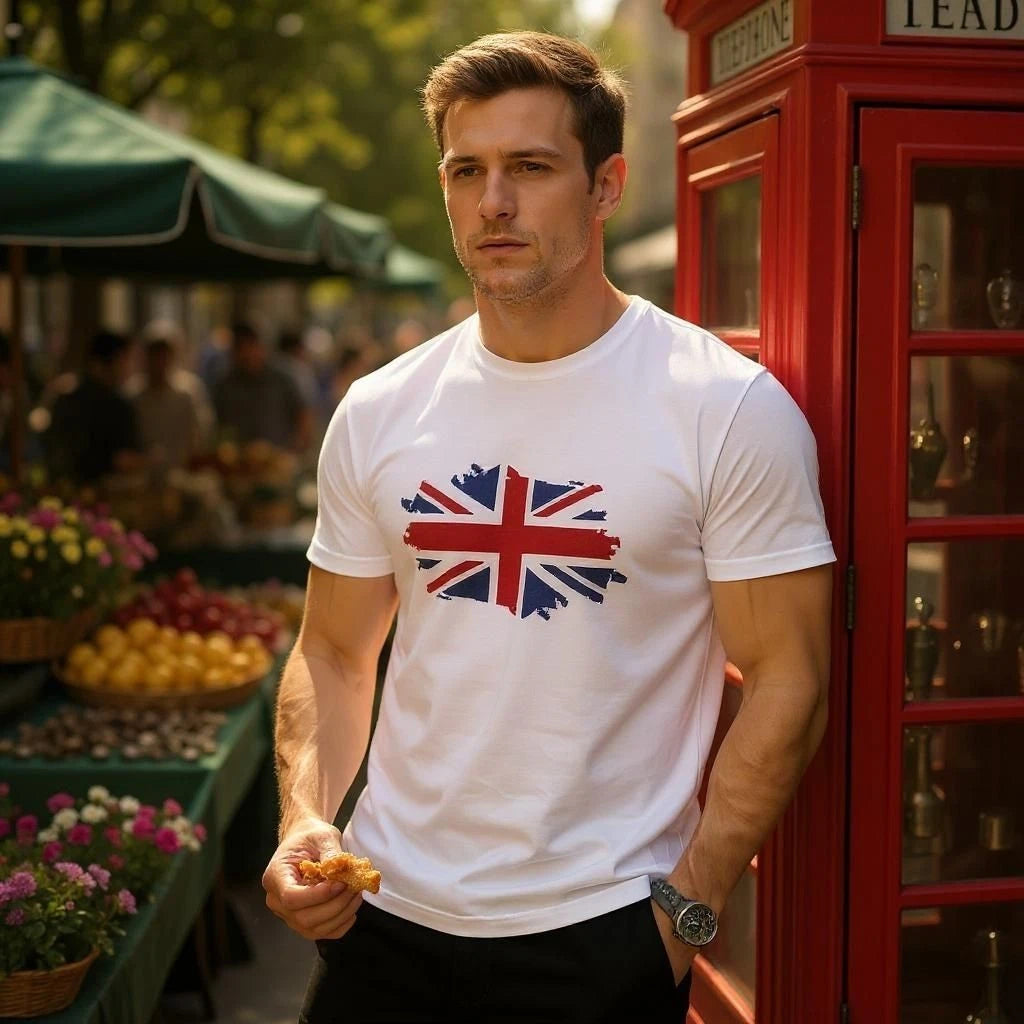 British Flag T-Shirt for Men – Union Jack UK England Tee Cotton Short Sleeve Top