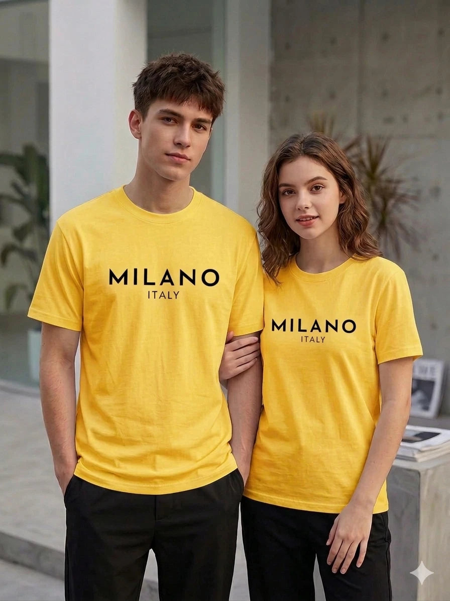 2 Pic Couple Milano Italy T-Shirt Cotton Graphic Casual Summer Tee Shirt