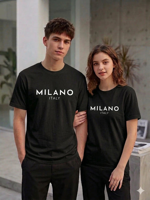 2 Pic Couple Milano Italy T-Shirt Cotton Graphic Casual Summer Tee Shirt