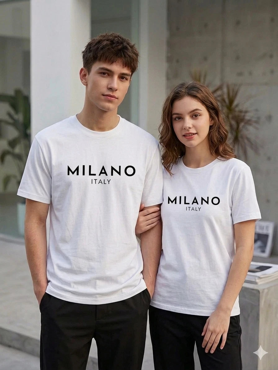 2 Pic Couple Milano Italy T-Shirt Cotton Graphic Casual Summer Tee Shirt