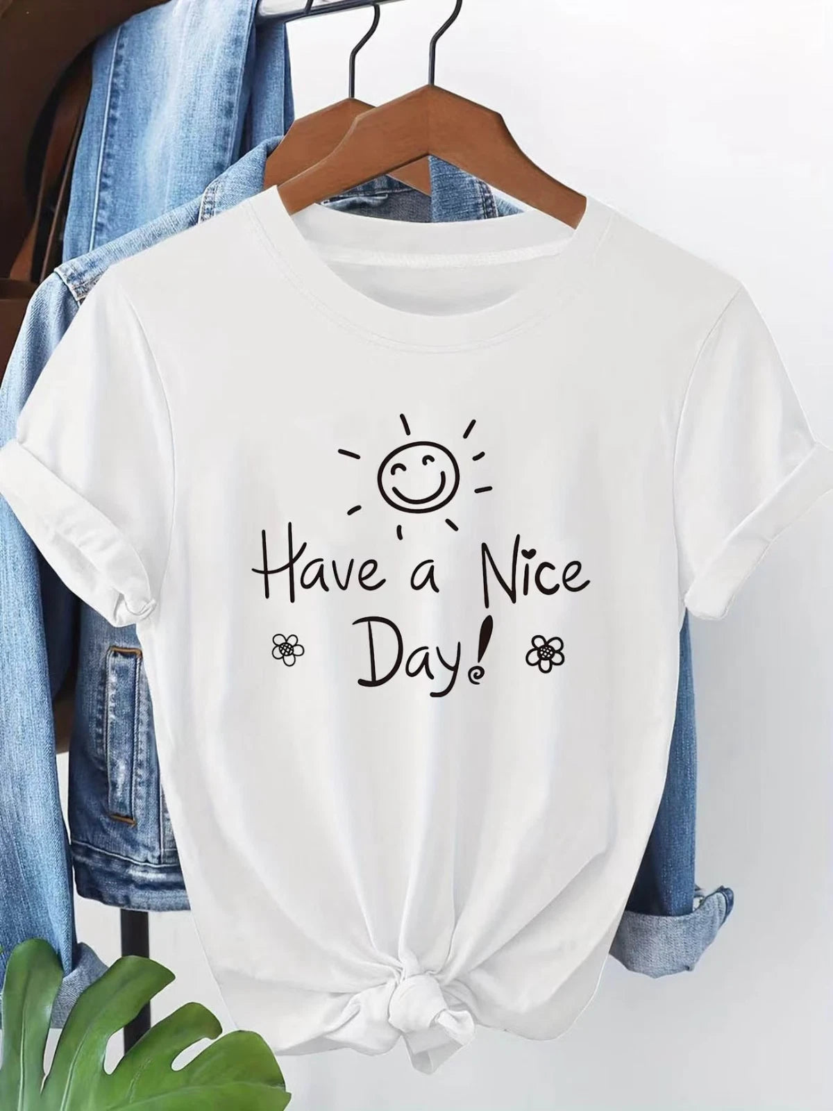 Women’s Have a Nice Day Graphic Print Plus Size T-Shirt Casual Crew Neck Tee