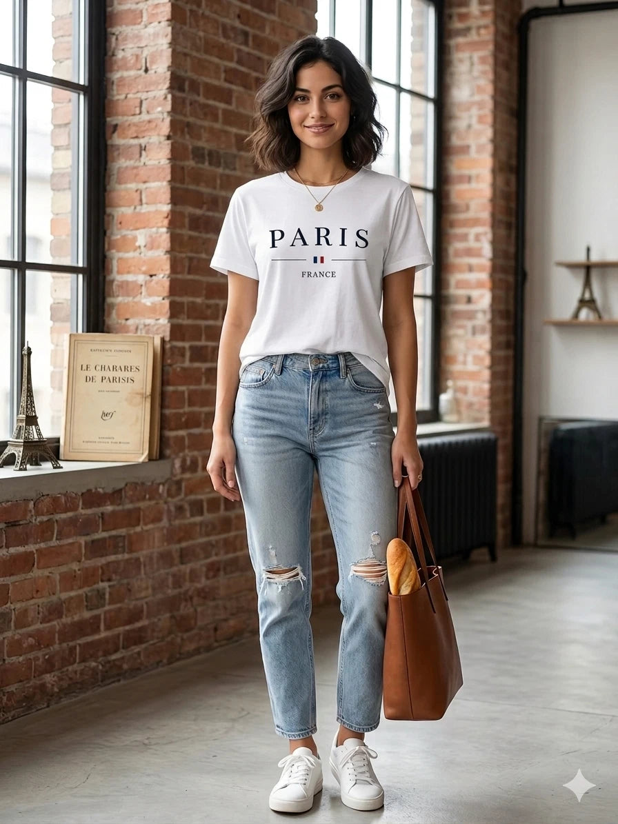 Women's Paris T-Shirt France Eiffel Tower Graphic Casual Tee