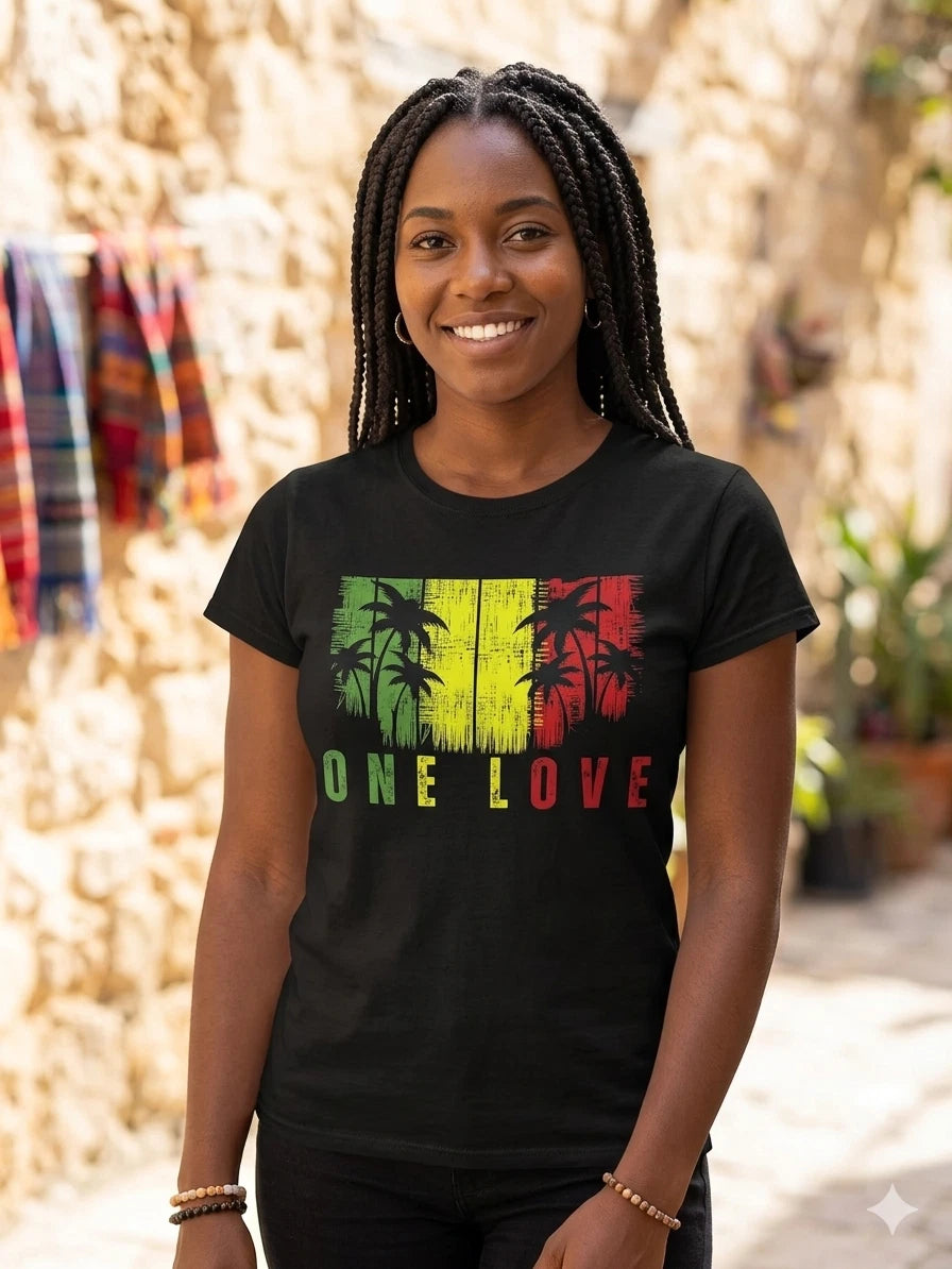 Women's Jamaica Reggae T-Shirt One Love Palm Tree Graphic Tee